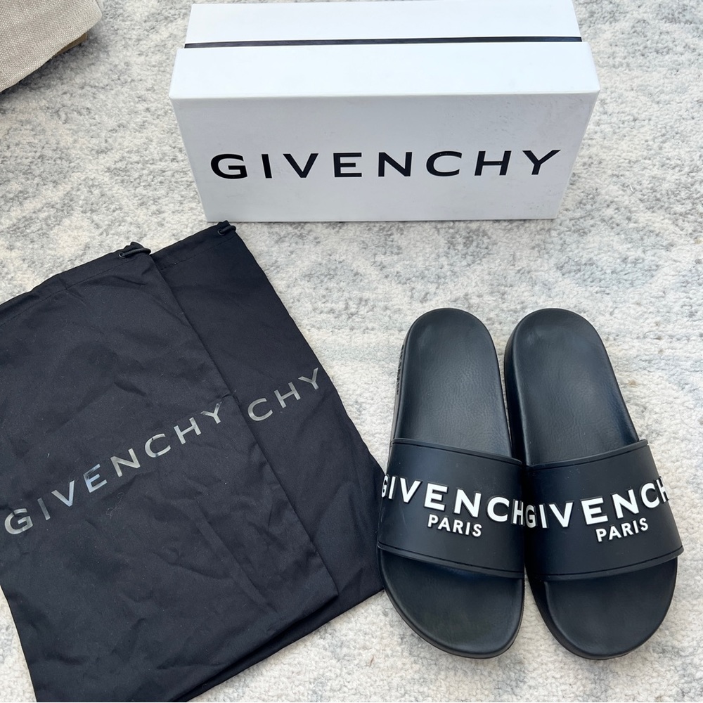 Givenchy Men’s Black Slides, Size 10 (43) Made in Italy